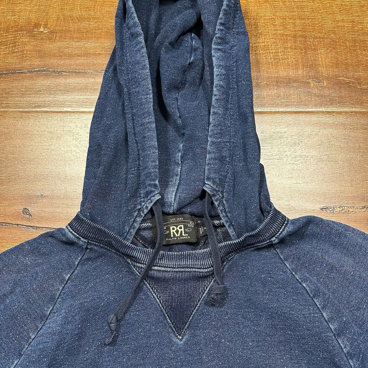 RRL Ralph Lauren Afterhood Hoodie Sweater Mens M Blue Acid Wash