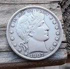 SILVER BARBER HALF DOLLAR 1907 CIRCULATED VERY NICE