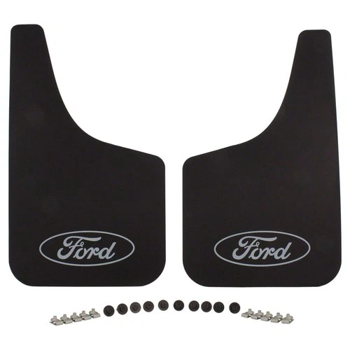 03 thru 22 Ford OE Black Flat-Style Tap and Drill Mud Flaps PAIR - FL3Z-16A550-C