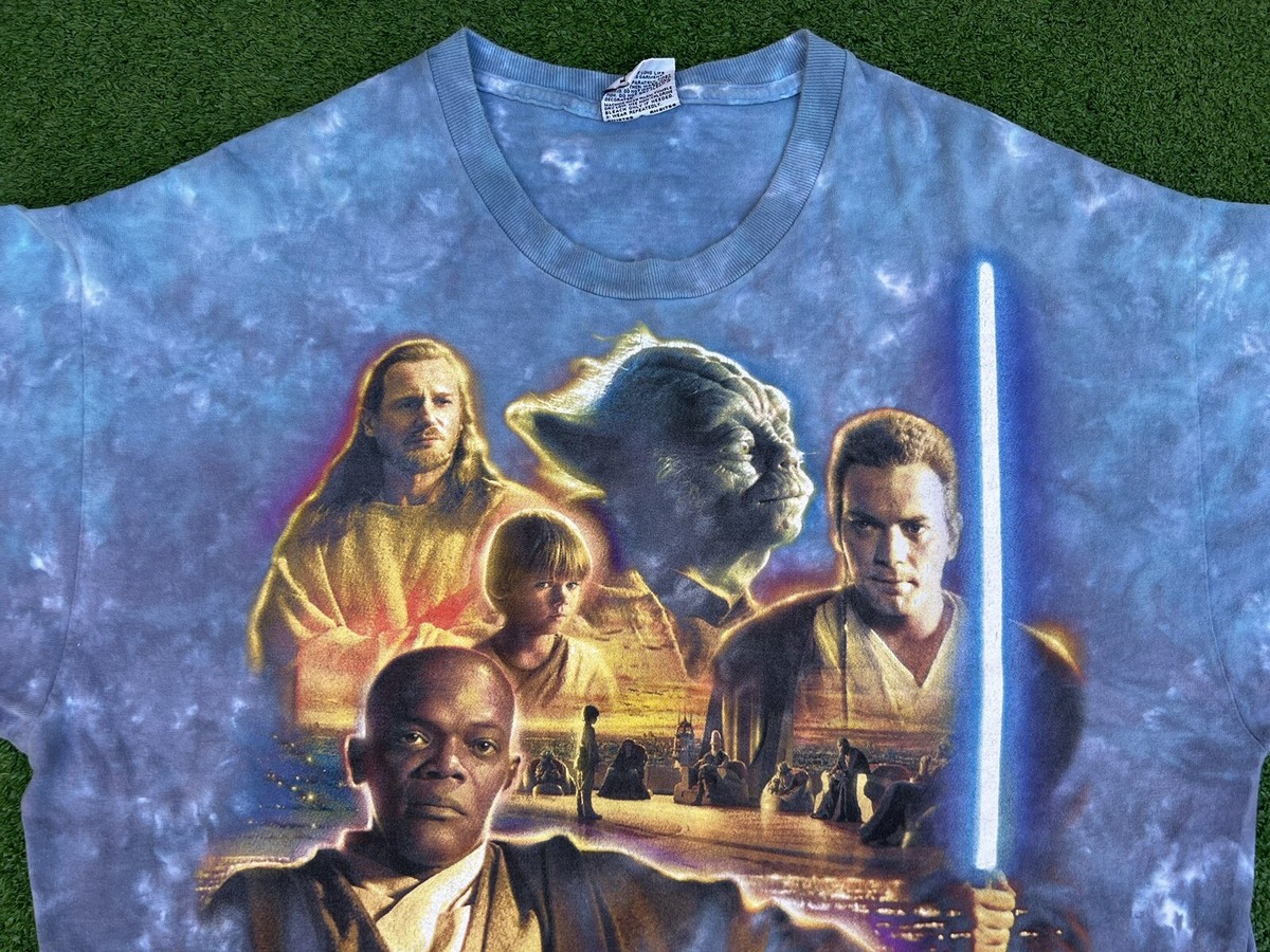 Vintage 1999 Star Wars Liquid Blue Jedi Council Mace Windu T-Shirt