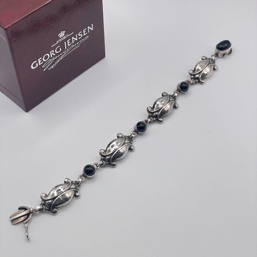 Georg Jensen No.11 Onyx Sterling Silver Moonlight Blossom Bracelet With Box - Picture 11 of 12