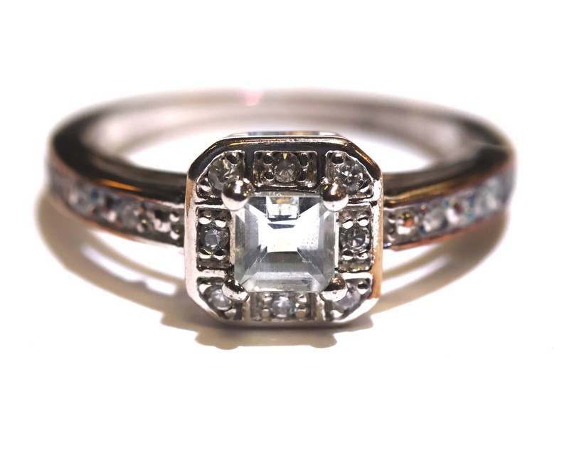 925 Sterling Silver Natural aquamarine white quartz gemstone ring 3.2g size 6