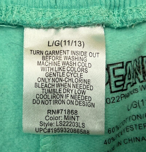 Peanuts Snoopy Woodstock Flowers Shorts Girls Large 11/13 Mint Green Drawstring - Picture 5 of 7