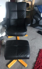 Swivel Recliner Chair Faux Leather Armchair Sofa Seat Wooden Lounge Foot Stool