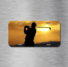 Golf Vehicle License Plate Front Auto Tag Plate Golfer Golf club Course Sunset