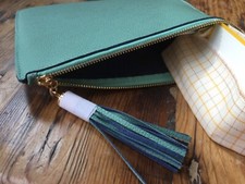 Graphic Image Large Green Leather Zip Case 10 X 7 1/2 NWT