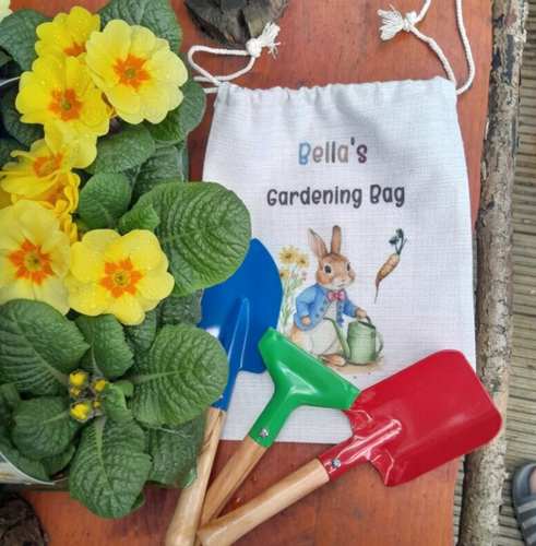 Juego de jardín infantil personalizado con bolsa estampada de conejito, artículo de regalo de calidad - Imagen 2 de 3