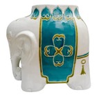 White & Teal Ceramic Elephant Plant Stand 15.5ʺW × 15.5ʺH Garden Stool