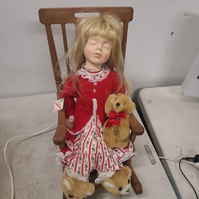 Vtg Telco Animated Wooden Rocking Chair Jenny Waiting for Santa 18'' tall Works 