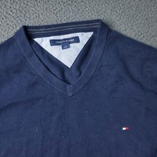 Tommy Hilfiger Sweater Mens L Large Blue Pullover V Neck Casual Preppy Crew