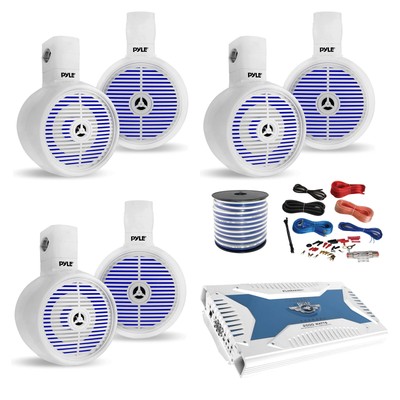 Pyle 6-Ch Marine Bluetooth Amplifier w/Kit, 6x 6.5'' 200W LED Tower Speaker, Wire