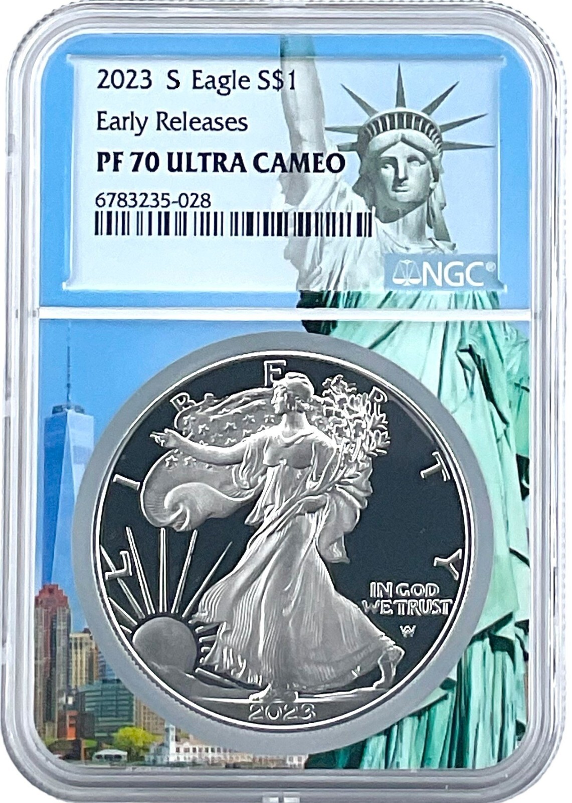 2023 S 1oz Silver Eagle Proof NGC PF70 UC ER Statue Of LIberty Core - POP 50