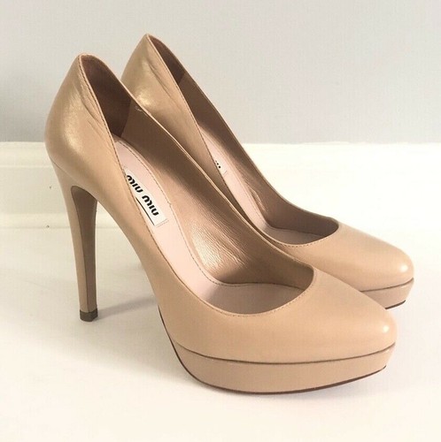 Miu Miu Soft Pink Leather Platform High Heels 37 Italy - Picture 4 of 10