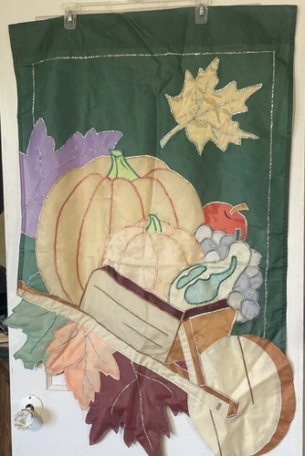 Vtg Fall Harvest Pumpkin Leaf Abundance Flag Outdoor Garden Decor 26 X 45 - Picture 3 of 5