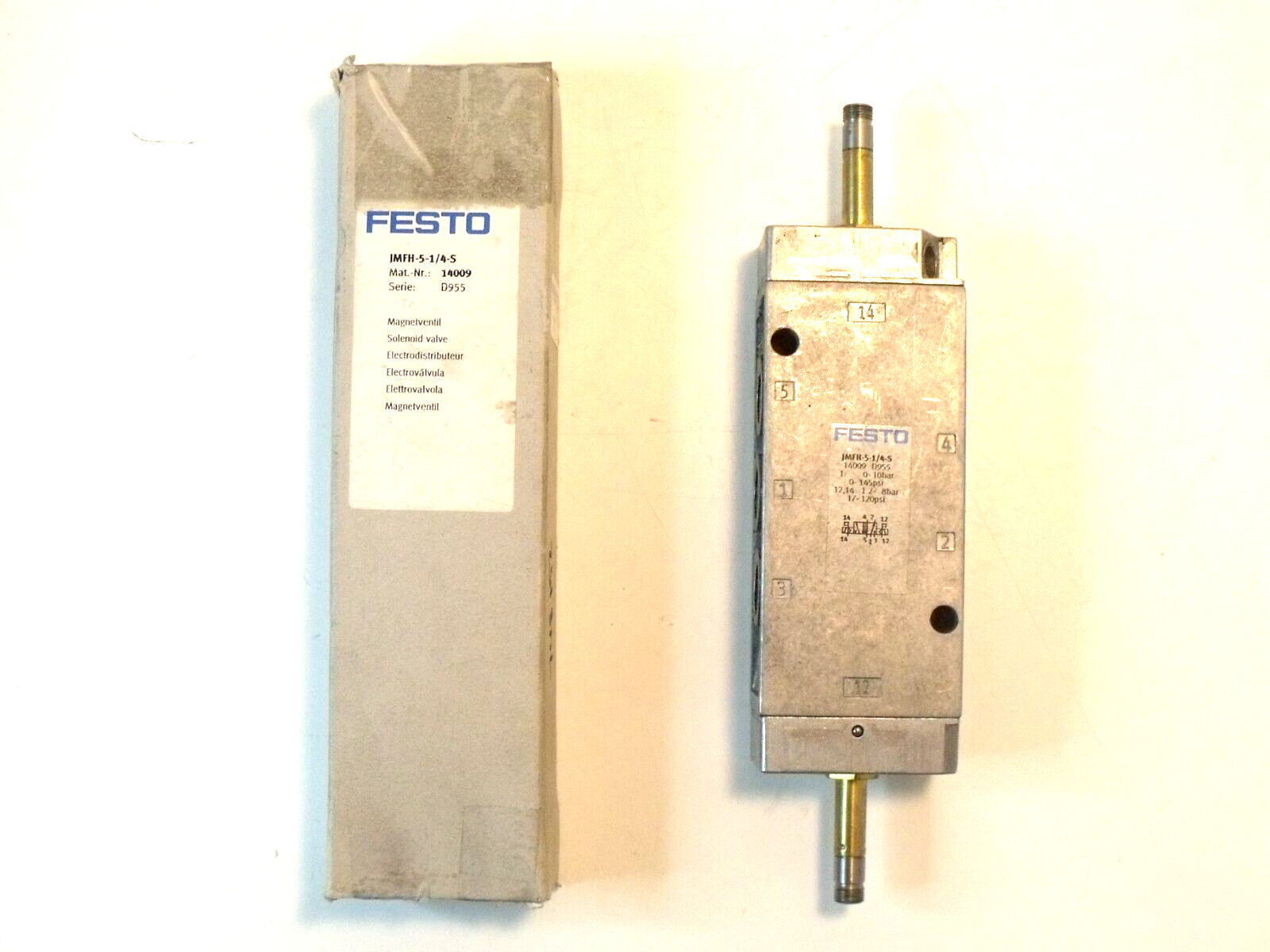 NIB Festo 14009 JMFH-5-1/4-S Air Solenoid Valve: 5/2 Bistable, 1100L/min, G1/4