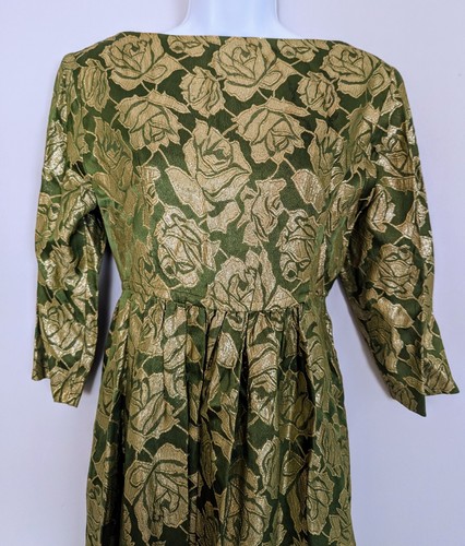 Vintage 1950s Best & Co. Styled by Dorian Green Brocade Gold Lamé Hostess Gown - Picture 2 of 16