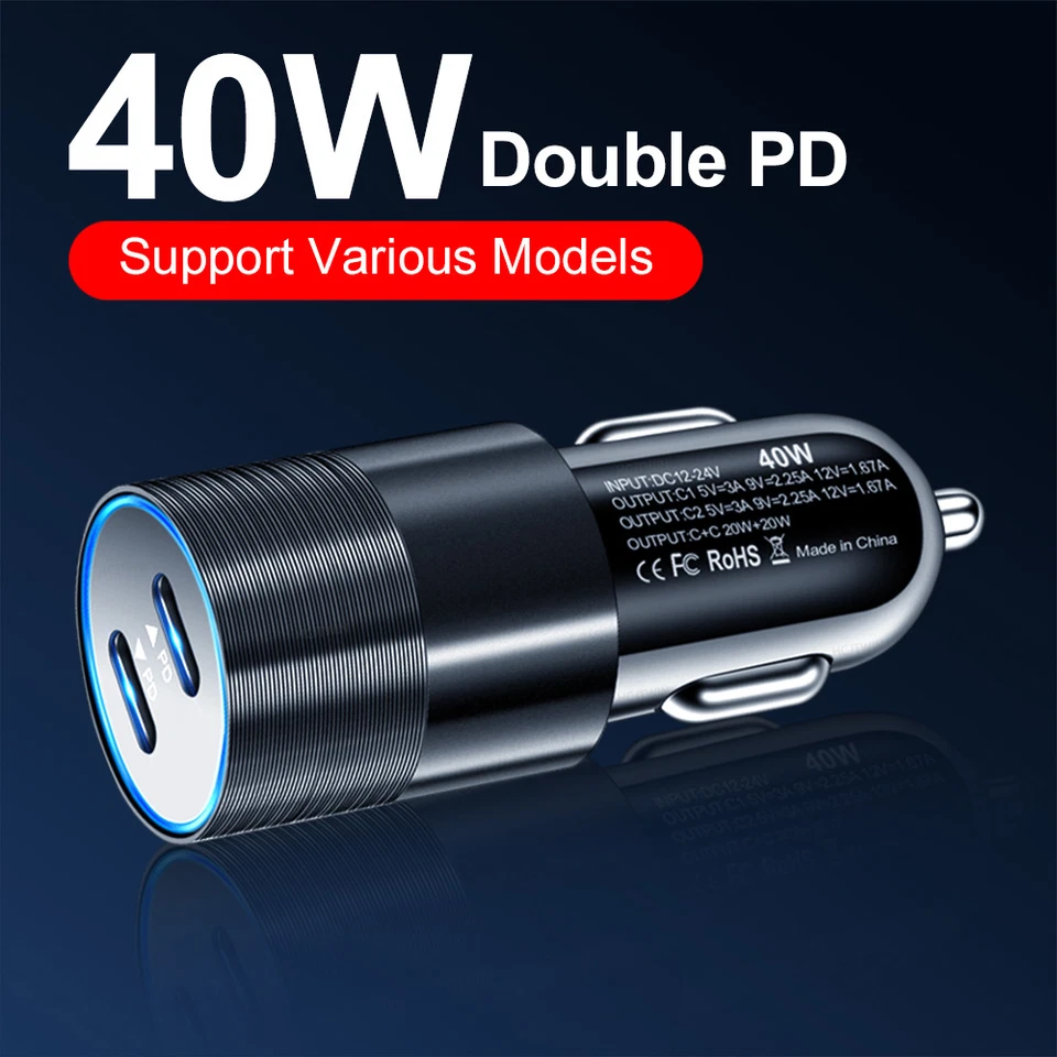 Dual USB PD Type-C Car Charger 40W Fast Adapter For iPhone 13 12 11 Pro Max XR 8 - Image 4 of 4