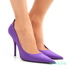 Women's Classic Pumps Satin Formal Shoes High Heel Extra Pointed Toe Office Lady