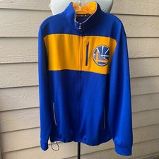 Adidas Warriors Jacket Nylon Men Blue Gold Casual Full Zip Long Sleeve L