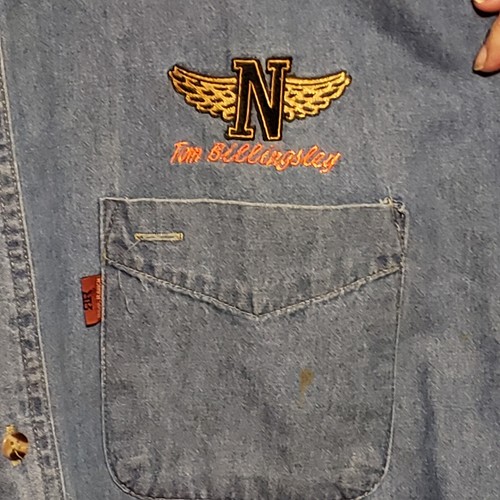 Real Ranch Wear Shirt Mens XLT Western Denim Button Customized Motorcycle Patch - Picture 4 of 6