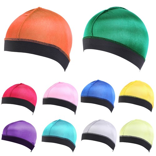 Kids Silky Dome Wave Cap Stocking Dome Caps Wide elastic band Solid Color - Picture 7 of 26