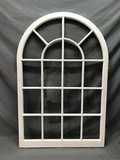 Antique VTG Arch Top 18 Lite White 30x45 Cabinet Cupboard Door Window 887-25B