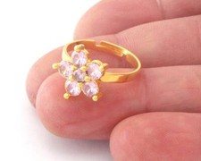 Flowers Gold Plated Brass Adjustable Ring Cubic Zircon Light Rose Color 4758