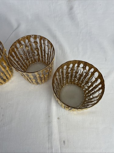 Vintage Imperial Bambu Bamboo Rocks Low Ball Mid Century Glass 22k Gold Set Of 4 - Picture 5 of 9