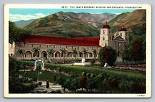 Postcard CA Santa Barbara Mission Exterior Grounds c. 1920s Unposted  I817