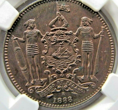 British North Borneo 1 Cent 1888-H NGC MS 64 BU  (really Prooflike)