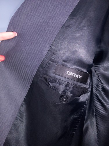 Vintage DKNY Blazer Men's Suit Jacket Size 44 Tall Gray Stripe Cotton Style   - Picture 7 of 14