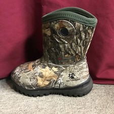 New Kid  s Rocky RKS0545C  Spike  400G Insulated Camo Rubber Boots Size 1 Medium