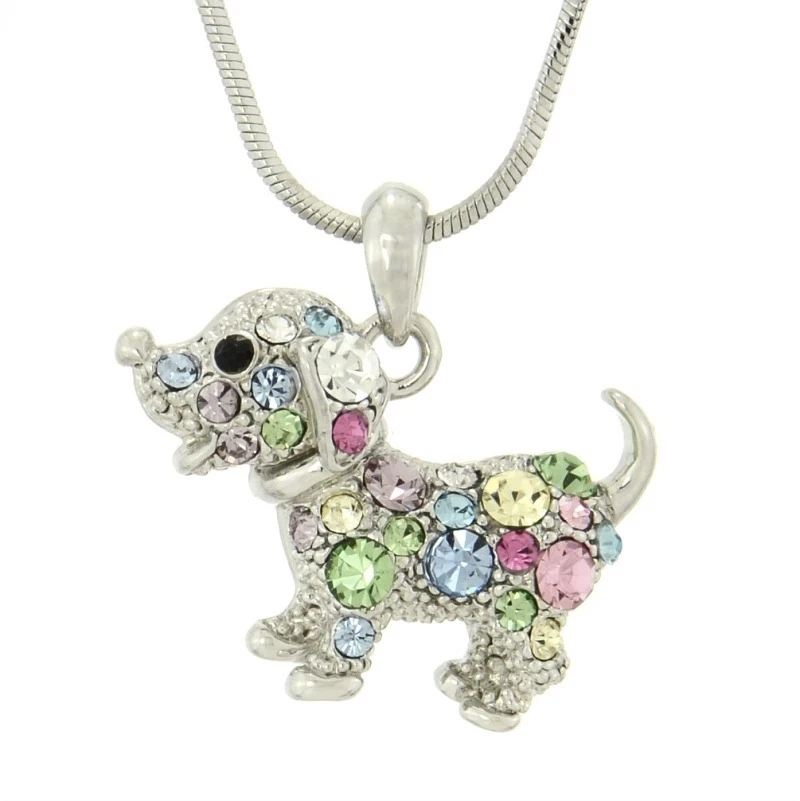 DOG Necklace Made With Swarovski Crystal Puppy Pet Multi Color