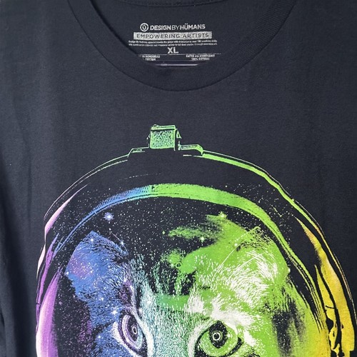 Design By Humans Tee Shirt Cat Astronaut Outer Space Graphic Print Cotton XL - Picture 5 of 6