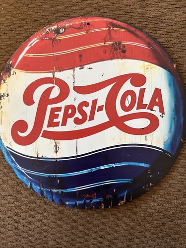 Rustic Looking “Pepsi-Cola” 8”x8”metal Vintage Hanging Tin Sign - Picture 4 of 6