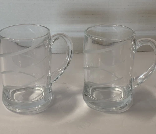 Set of 2 Arcoroc France Clear Glass Swirl Cut 16oz Coffee Mugs 5”