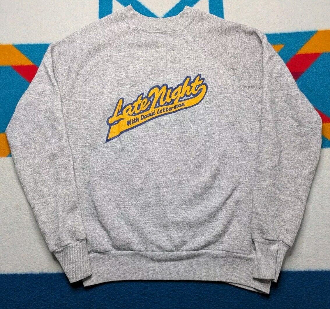 Vintage Late Night With David Letterman Sweatshirt 80s USA Crewneck Grey Medium