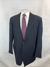 Giorgio Armani Men's Dark Navy Blue Striped Wool Blend Blazer 46R $1,595