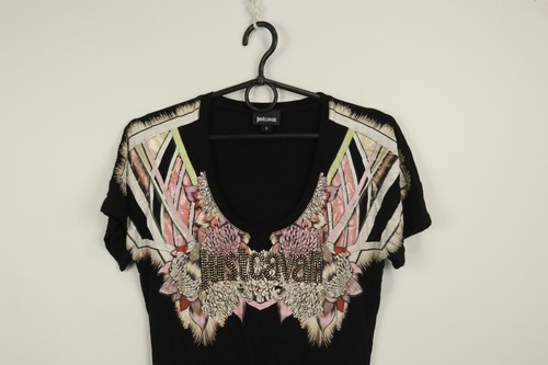 Top camicia JUST CAVALLI nero corto SLeeve stretch fantasia logo tinic taglia S - Foto 4 di 15