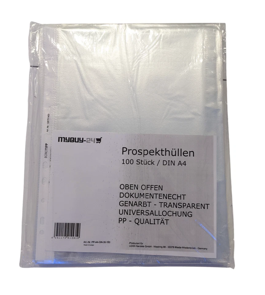 1000 Prospekthüllen A4 Aktenhüllen Dokumentenhüllen Klarsichthüllen genarbt - Bild 3 von 4