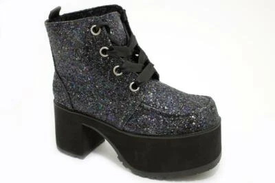 T.U.K. A9274L TUK Nosebleed 4 Big Eye Bottes Noires Bijoux Paillettes PU - Photo 1/4