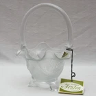 Fenton Art Glass Satin 3 Footed Basket Grape Vines - 1960s - Original Label, Tag