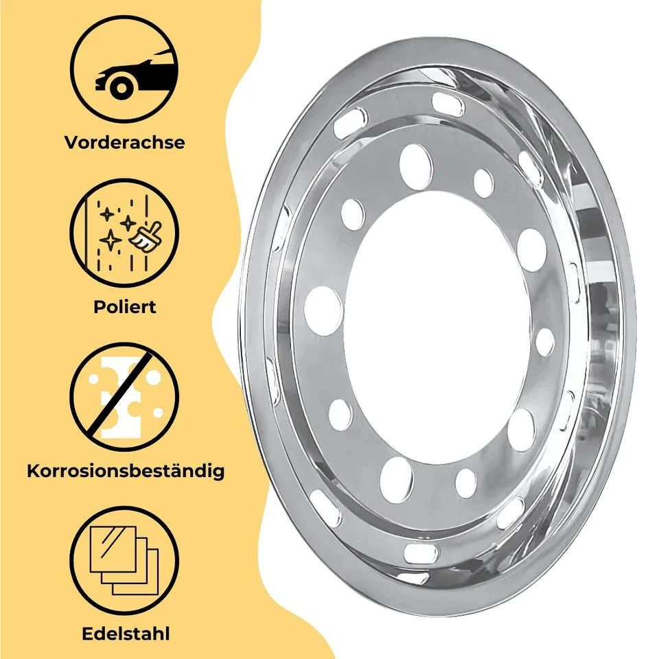 Felgenkappe Edelstahl Radblende Radkappe für Vorderachse LKW 22.5" 11.75" 2 Stk - Bild 2 von 4