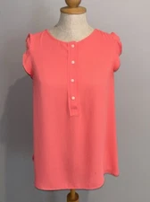 Ann Taylor Loft Quarter Button Coral Short Sleeve Sz M