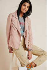 Anthropologie Marrakech Jacket Womens Size Large Pink Rose Moto Zip Nwt New