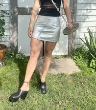 Vintage Wilsons Leather Silver Metallic Mini Skirt with Front Zip 8
