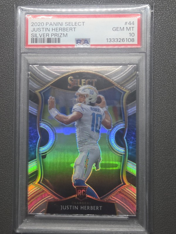 Panini 2020 Select Justin Herbert Rookie RC Silver Prizm #44 Chargers PSA 10