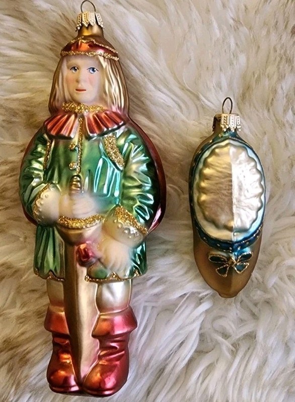 Blown Glass Prince Charming And Glass Slipper Christmas Ornaments Cinderella