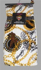 ED HARDY Gold Chains Tigers Script Tattoo Oversized 60 x 70 Black Plush Throw