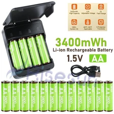 4-16PCS 1.5V 3400mWh AA Rechargeable Lithium-ion Battery With Fast Charging Box